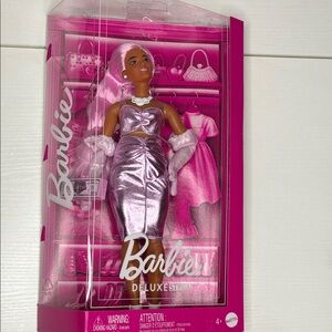 Barbie Metallic Pink Dress with Pearl Necklace and Gloves